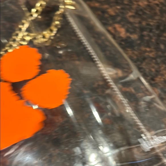 Clear Tote Bag with orange Clemson Tiger Paw Print and Gold Chain - Picture 8 of 9
